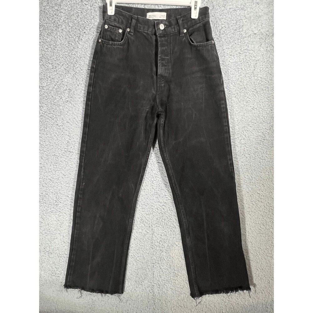 beyyoglu black distressed button fly wide leg raw hem womens jeans Size 26